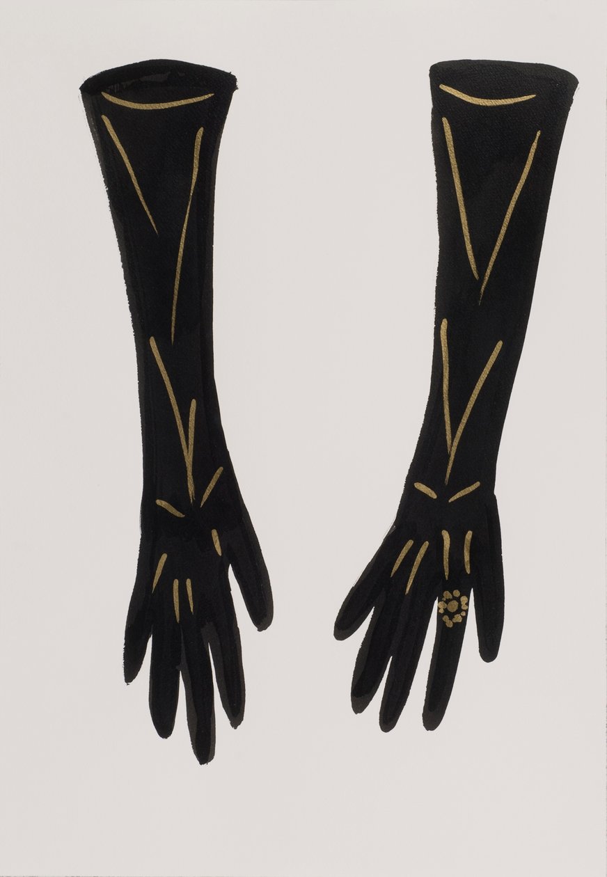 Black Gloves, 2017 (tinta da China preta, com caneta de feltro dourada sobre papel) de Daisy de Villeneuve