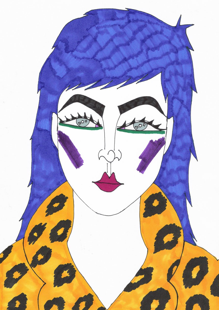 Cabelo azul, 2018 (caneta de feltro sobre papel) de Daisy de Villeneuve
