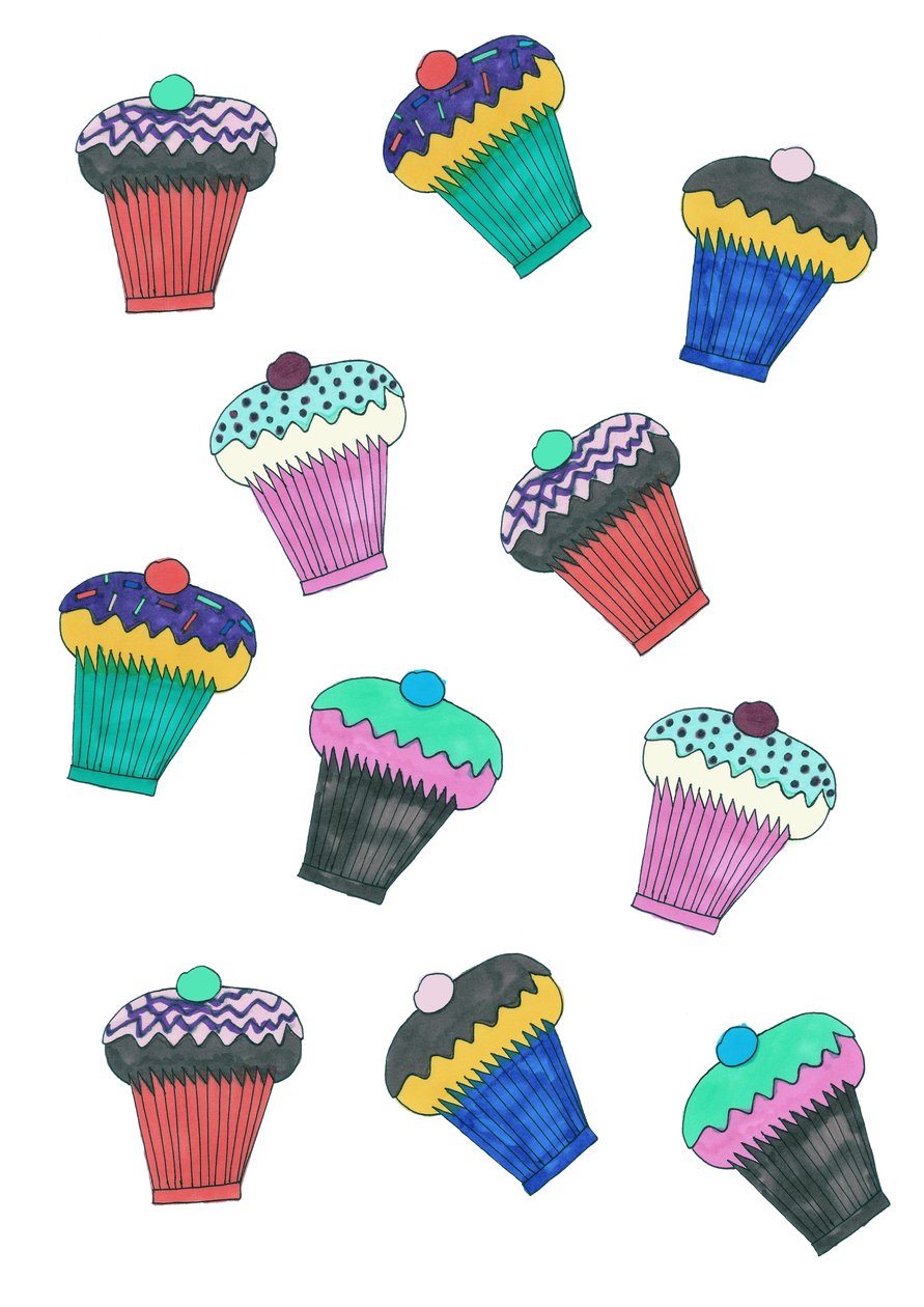 Cupcakes, 2017 (caneta de feltro sobre papel) de Daisy de Villeneuve