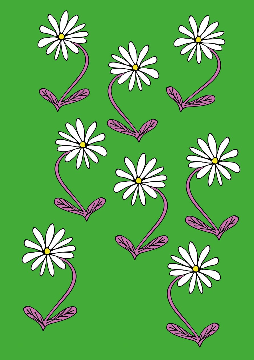 Fundo verde com repetição de margaridas (digital) de Daisy de Villeneuve