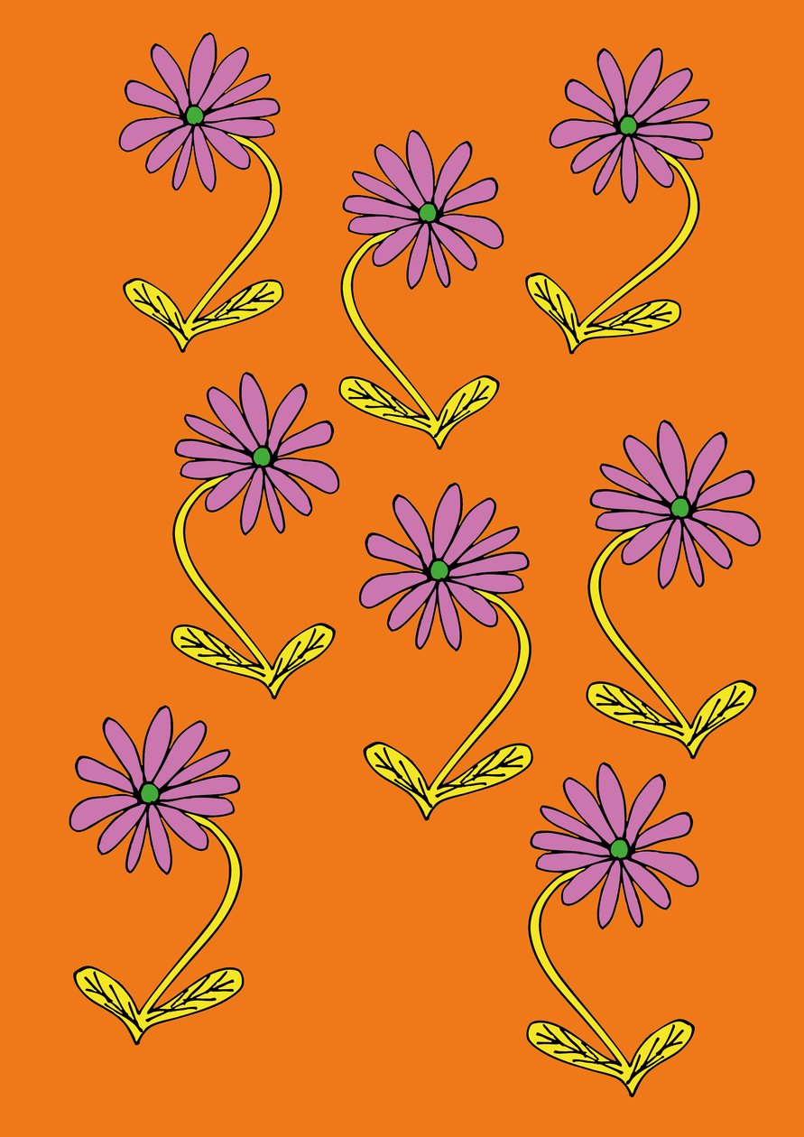 Fundo laranja com repetição de margaridas (digital) de Daisy de Villeneuve