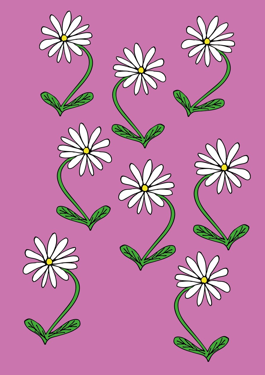 Fundo cor-de-rosa com repetição de margaridas (digital) de Daisy de Villeneuve