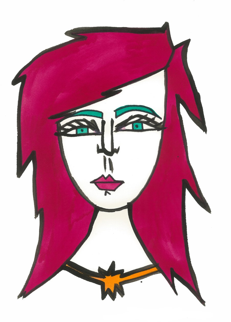 Cabelo cor-de-rosa escuro, 2024 (caneta com tinta sobre papel) de Daisy de Villeneuve