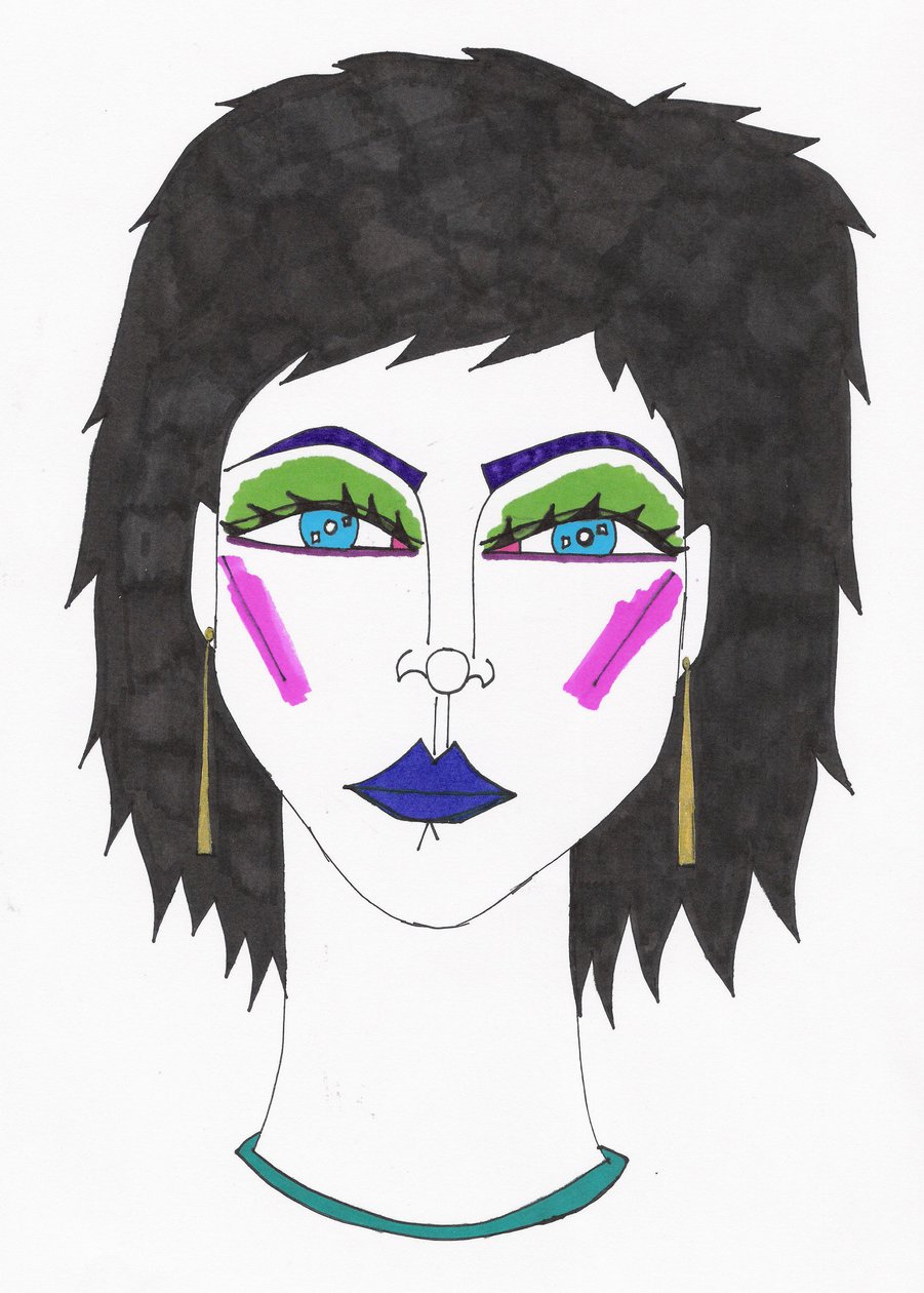 Rapariga de olhos azuisCabelo azul (caneta de feltro sobre papel) de Daisy de Villeneuve