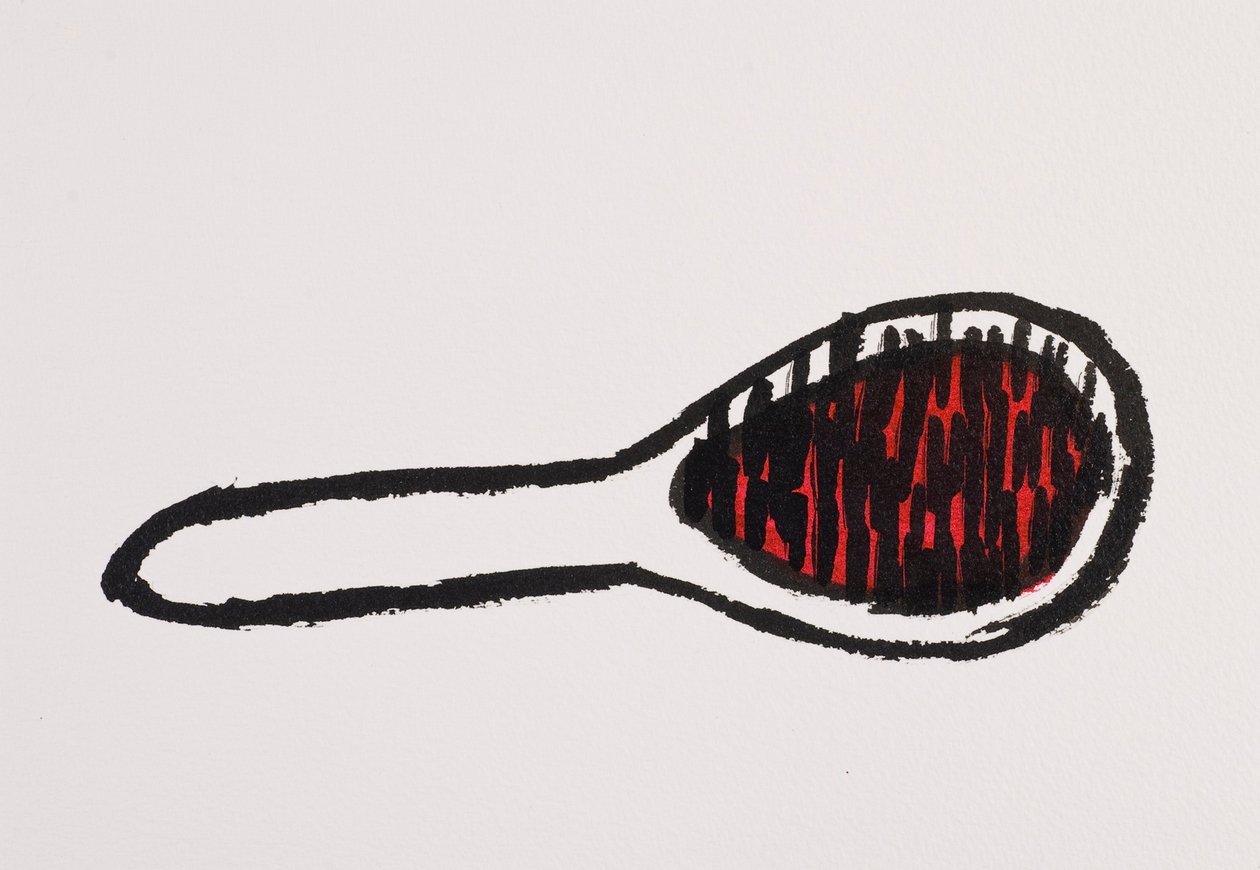 Escova de cabelo, 2017 (tinta da China preta e vermelha sobre papel) de Daisy de Villeneuve