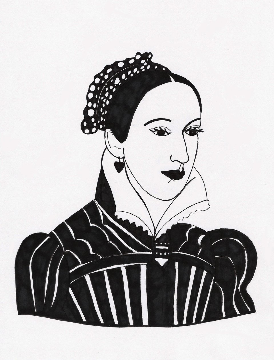 Mary Queen of Scots, 2017 (caneta de feltro sobre papel) de Daisy de Villeneuve