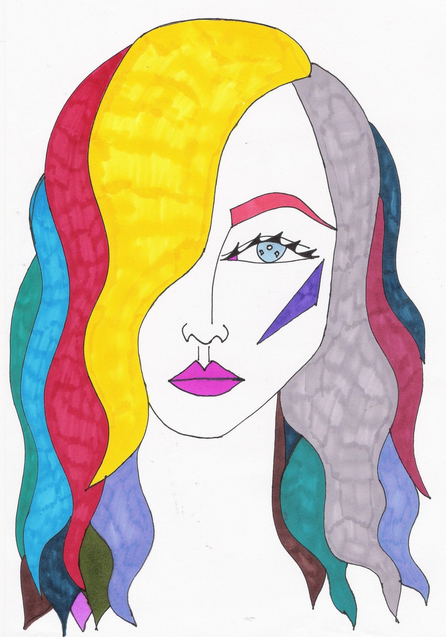 Cabelo arco-íris, 2017 (caneta de feltro sobre papel) de Daisy de Villeneuve