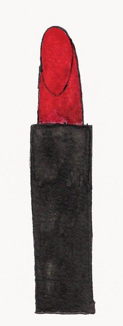 Batom vermelho, 2017 (tinta da China vermelha e preta com caneta de feltro dourada sobre papel) de Daisy de Villeneuve
