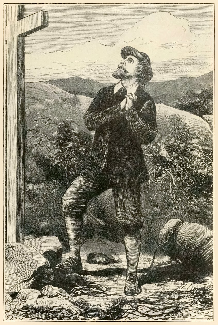 Cristão antes da cruz "do progresso do peregrino deste mundo, àquele que está vindo" por John Bunyan de Dalziel Brothers