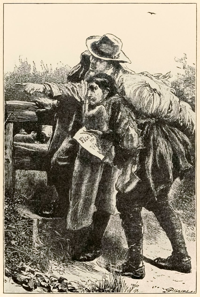 Evangelista aponta o caminho dos peregrinos Progresso deste mundo, para o que está por vir John Bunyan (1628-1688) ilustração de Thomas Dalziel (1823-1906) Evangelista mostrando Christian o wa de Dalziel Brothers