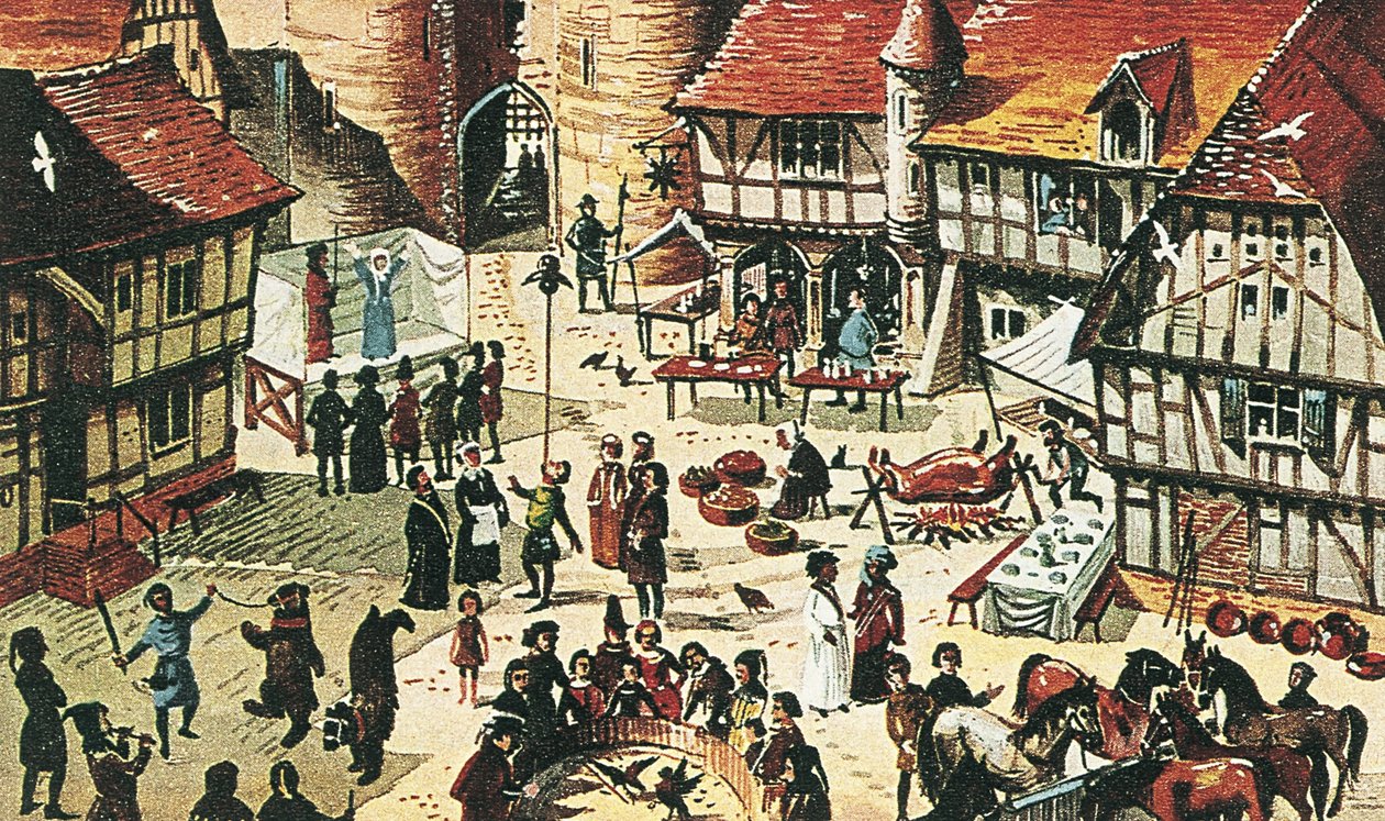 Feira medieval (litografia a cores) de Dan Escott