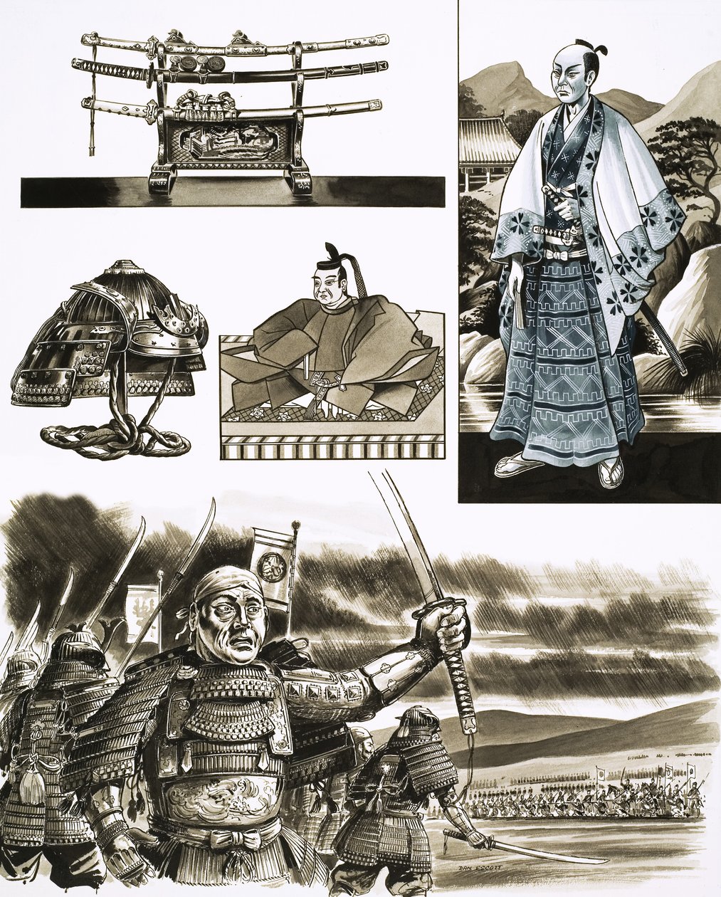 O ofício do samurai é o roubo e a violência (guache sobre papel) de Dan Escott