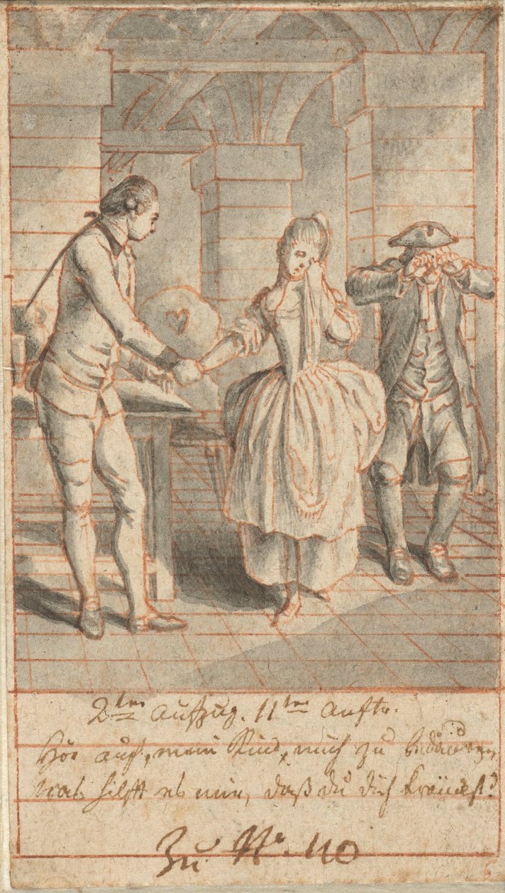 Louise e seu pai Johann Ludwig Visitando Alexis na prisão de Daniel Nikolaus Chodowiecki