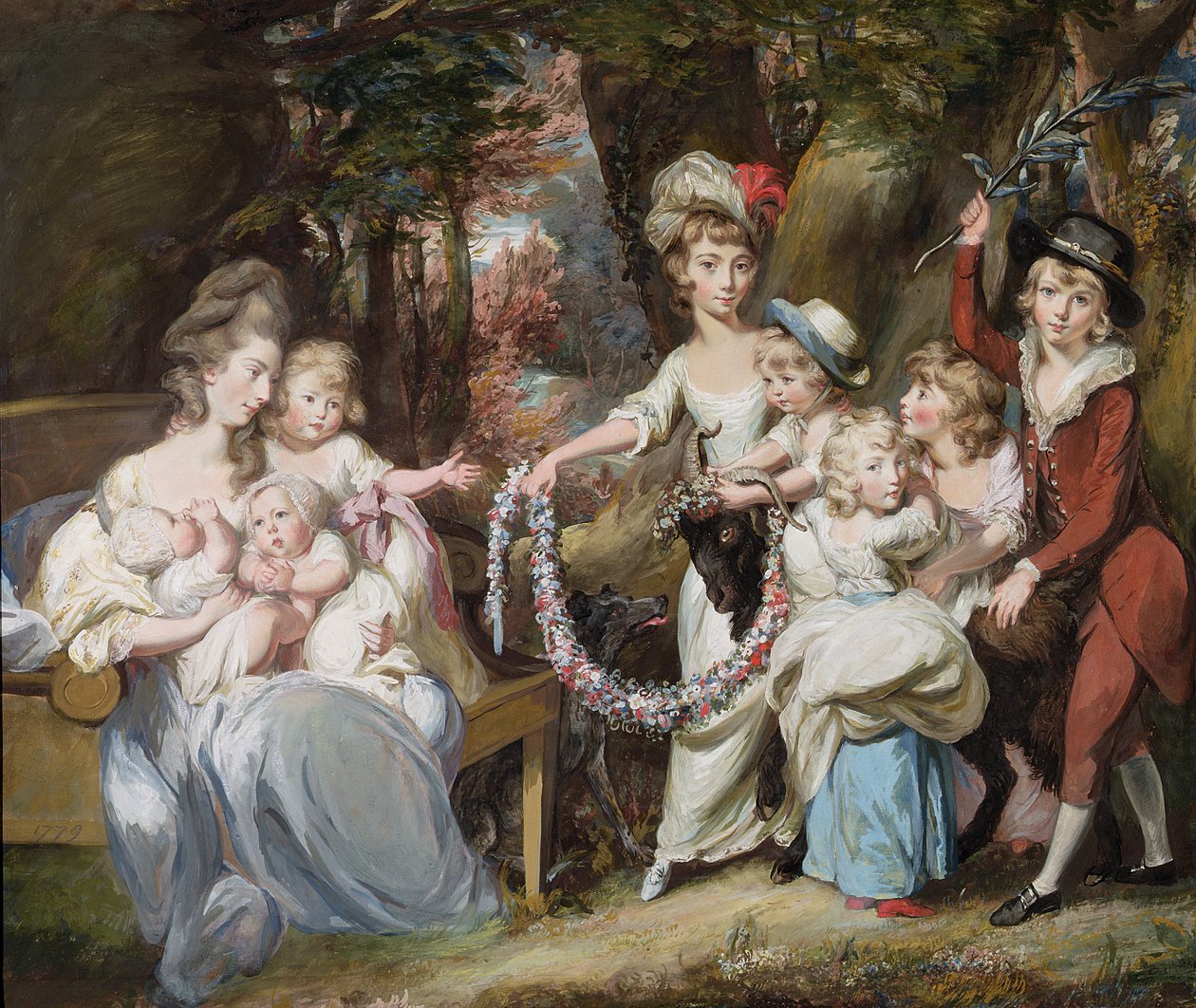 Sra. Justinian Casamajor e Oito de seus Filhos, 1779 (guache, pastel e óleo sobre papel colocado sobre o linho) de Daniel Gardner