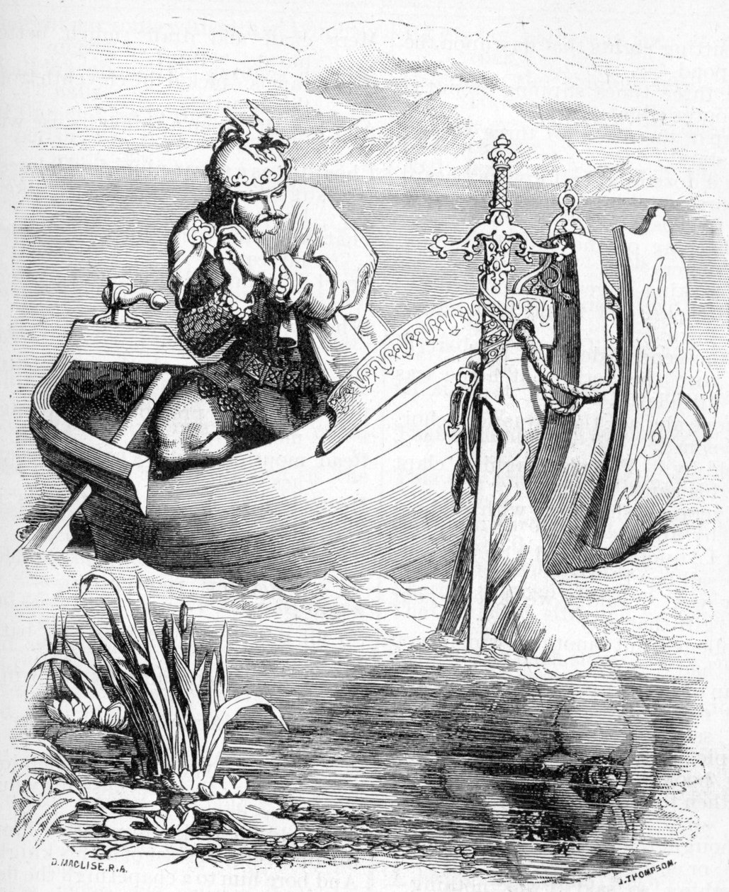 Sir Bedivere vê um braço pegando a espada do rei Artur no lago, 1901 de Daniel Maclise