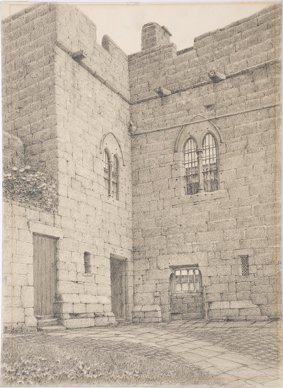 Castelo de Aydon, c.1916 (carvão no cartão) de Daniel Oliver