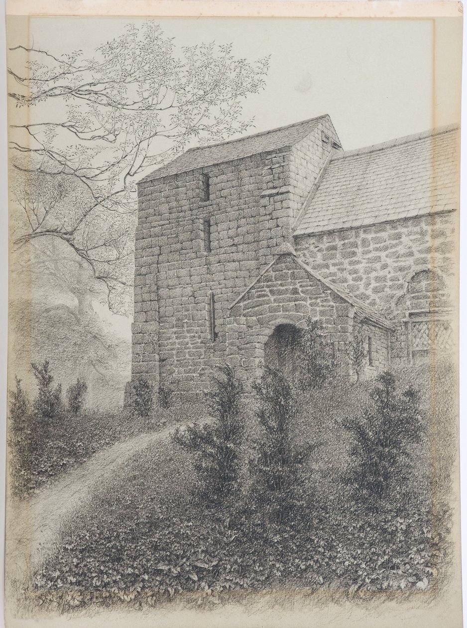 Igreja de Ormside, Westmorland, c.1916 (carvão no cartão) de Daniel Oliver
