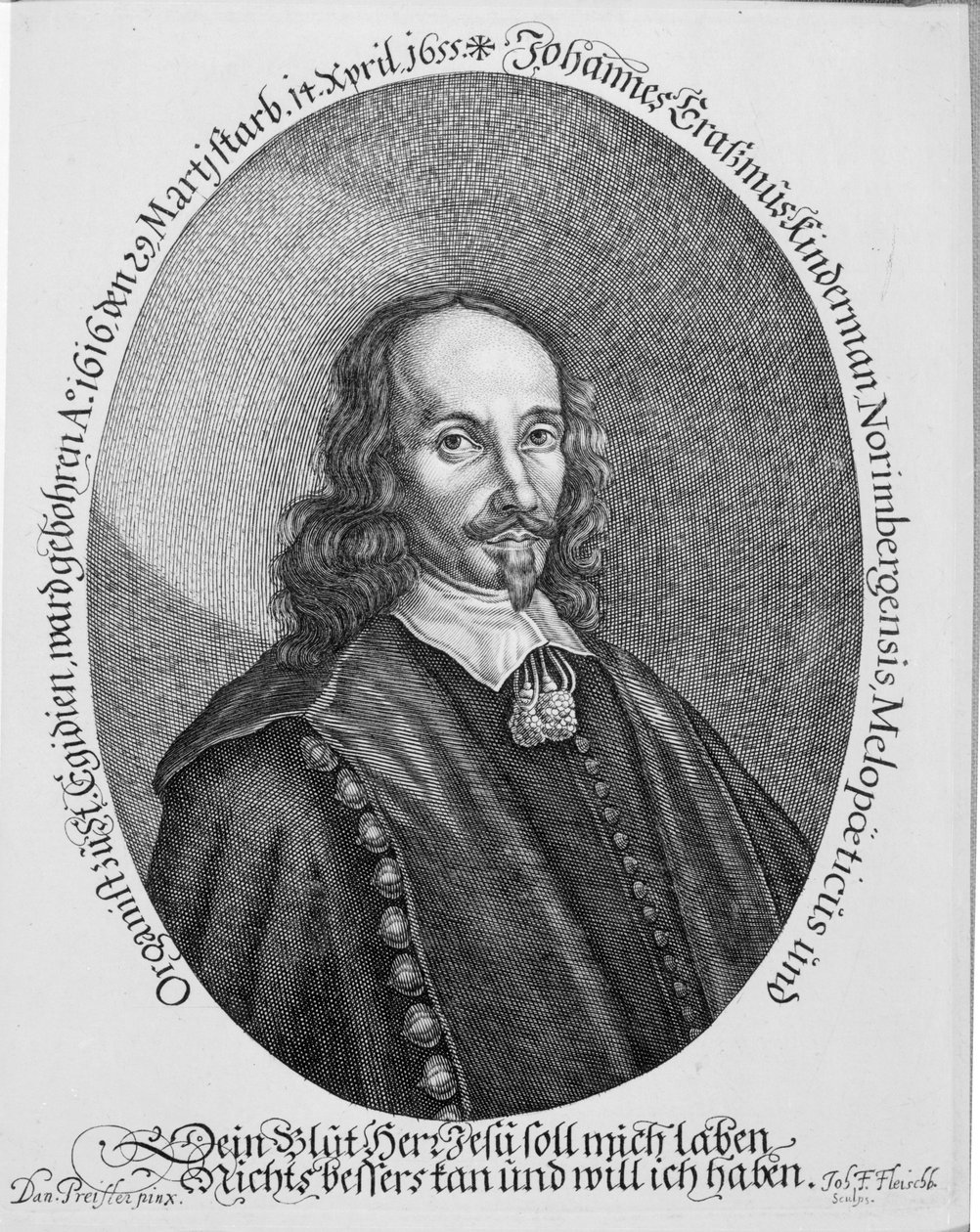 Johannes Erasmus Kindermann, gravado por Johann Friedrich Fleischberger de Daniel Preissler