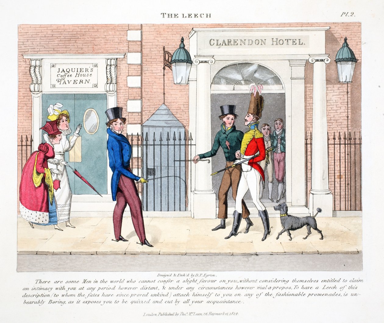 O Leech, ilustração de &39;moda furos ou Coolers em alta vida&39; por Peter Quiz, pub. Thomas McLean, Londres 1824 (gravura colorida à mão) de Daniel Thomas Egerton