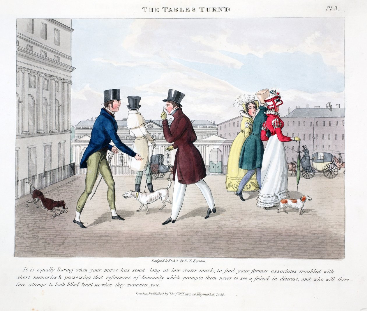 The Tables Turn&39;d, ilustração de &39;Fashionable Bores or Coolers in High Life&39; por Peter Quiz, pub. Thomas McLean, Londres 1824 (gravura colorida à mão) de Daniel Thomas Egerton