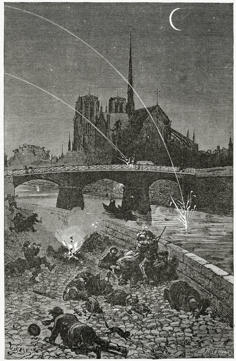 Paris sob fogo, século XIX (gravura bw) de Daniel Urrabieta Vierge