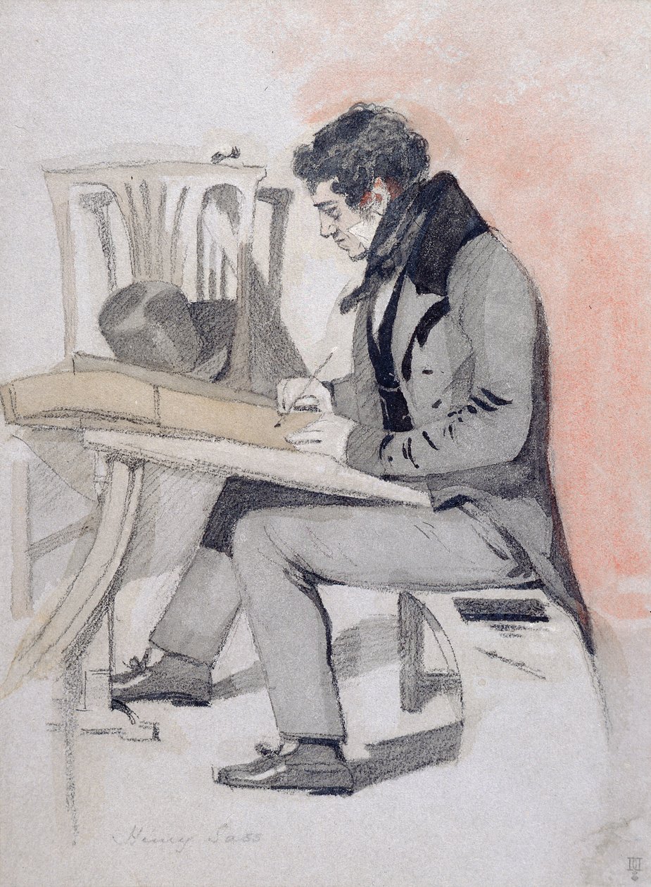 Henry Sass, c.1830 (giz preto, aquarela e caneta e tinta sobre papel) de Daniel Maclise