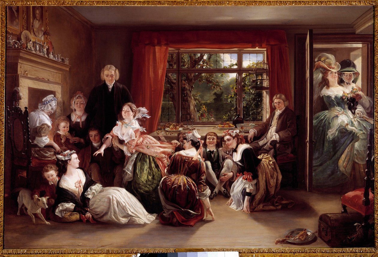 O jogo da caça ao chinelo Cena de caça num interior burguês inglês. Pintura de Daniel Maclise (1806-1870) Colecção privada do século XIX de Daniel Maclise
