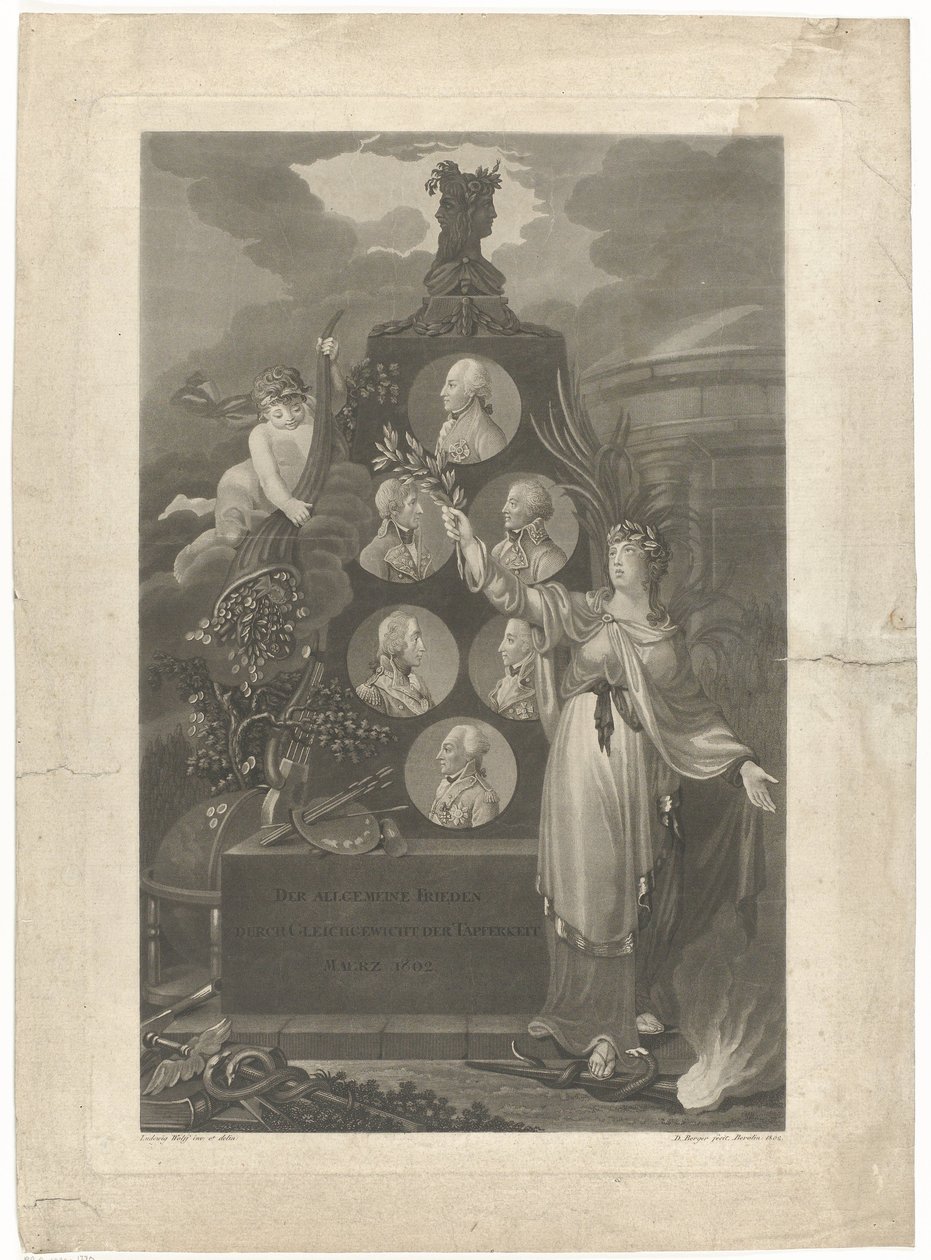 Alegoria de Vrede van Amiens, 1802 A paz geral por equilíbrio de bravura março 1802 (título no objeto) de Daniel Berger