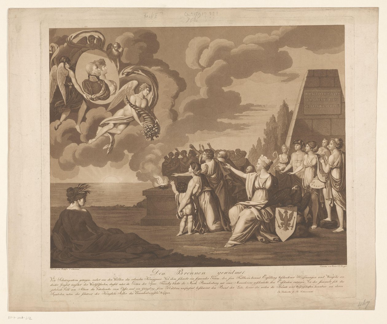 Alegoria do casamento (provavelmente) de Frederico Guilherme III da Prússia com Louise van Mecklenburg-Strelitz, 1793 Den Brennen Widmet (título no objeto) de Daniel Berger