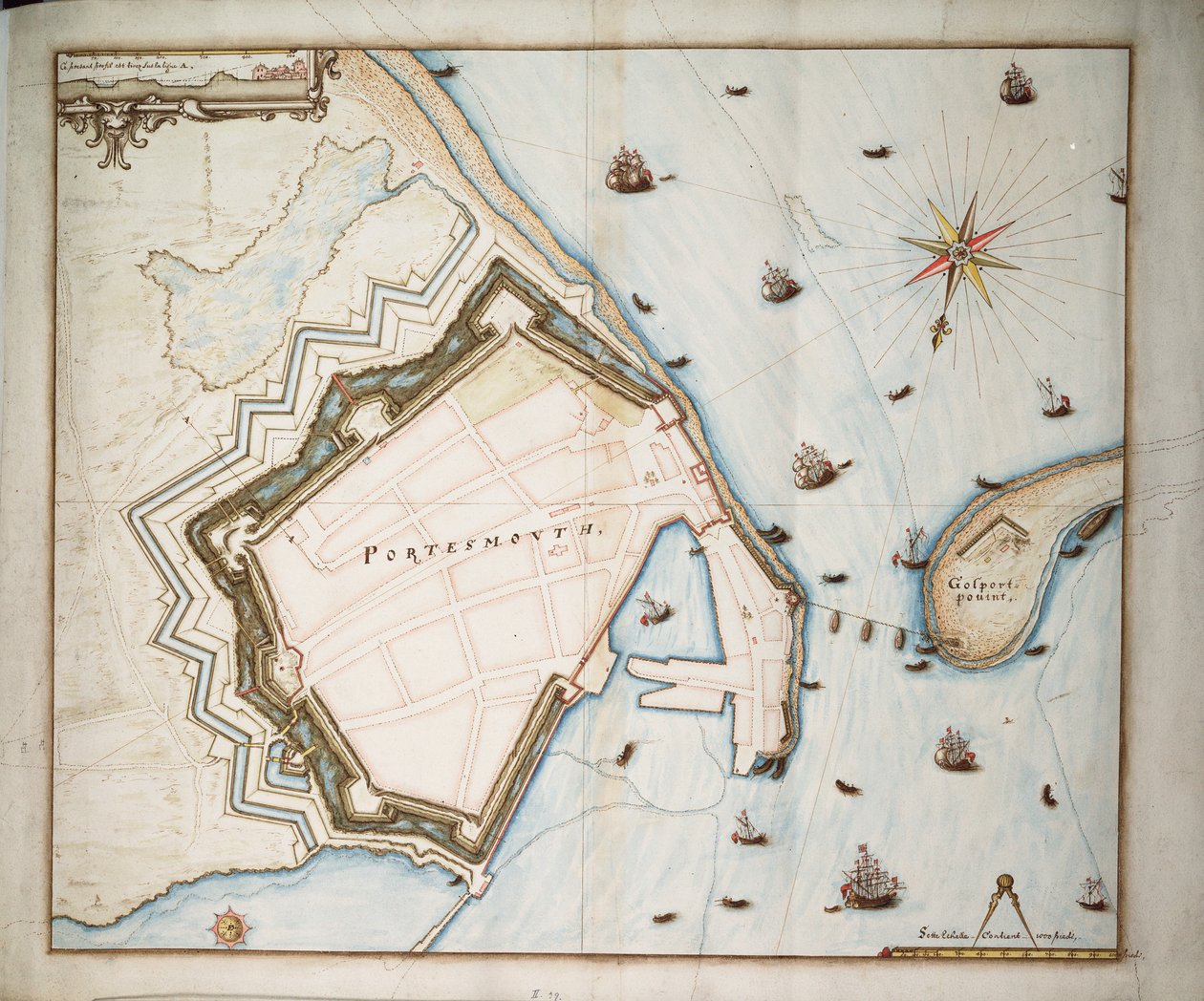 Carta de Portsmouth, c.1668 (linho, papel) de Daniel Favreau de la Fabvolliere