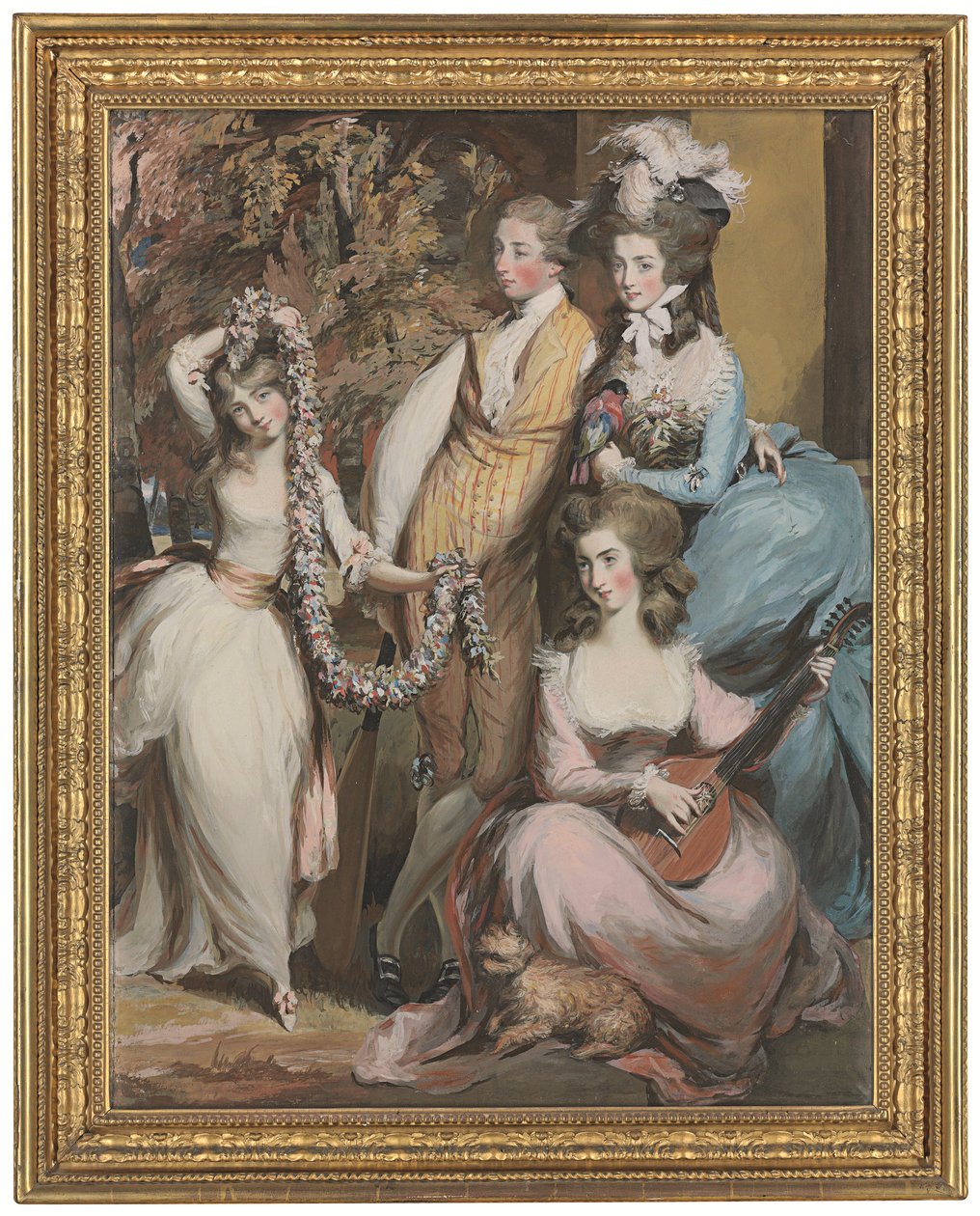 Retrato de corpo inteiro de Mary Sturt de Crichel (1740-1807), de pé, com os seus três filhos mais velhos, Diana, Mary e Humphry (lápis, pastel e cor de corpo) de Daniel Gardner
