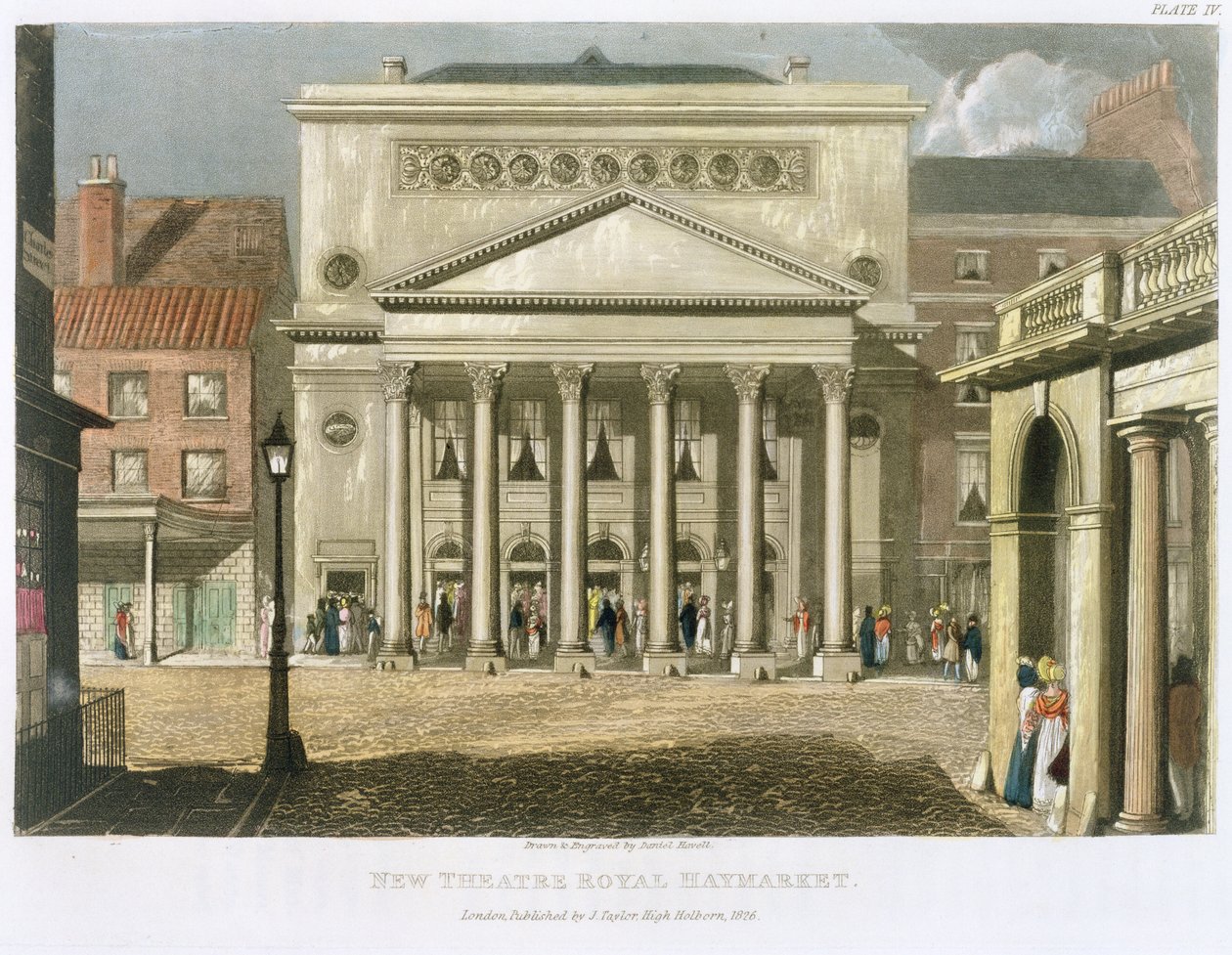 New Theatre Royal, Haymarket, em Londres, projetado por John Nash em 1821, 1826 de Daniel Havell