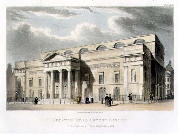Theatre Royal, Covent Garden, em Londres, desenhado por Robert Smirke em 1809 de Daniel Havell