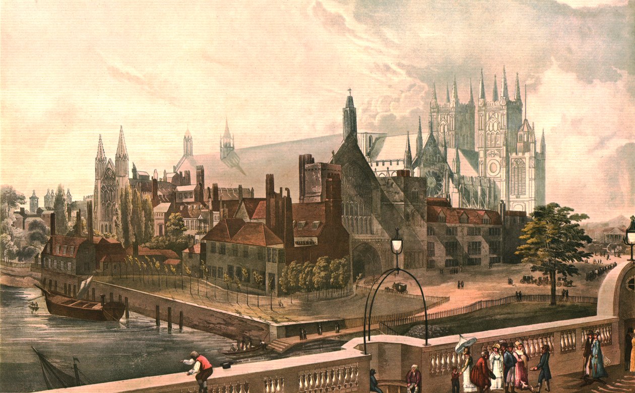 Westminster Hall e abadia, c1819. Depois de J.Gendall de Daniel Havell