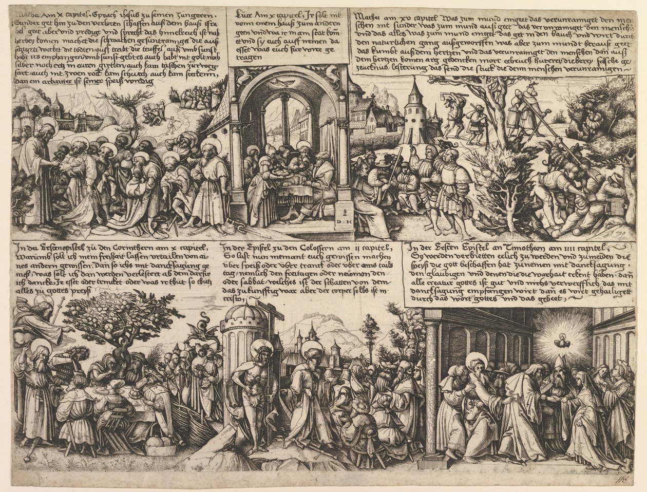Cenas diferentes, dos Evangelhos e da Acta Apostolorum, ca. 1530 de Daniel Hopfer