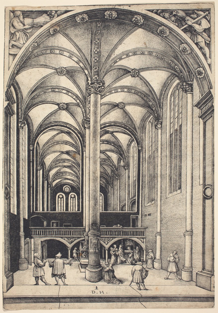 Interior da Igreja de Santa Maria Madalena com a parábola da oferenda da viúva de Daniel Hopfer