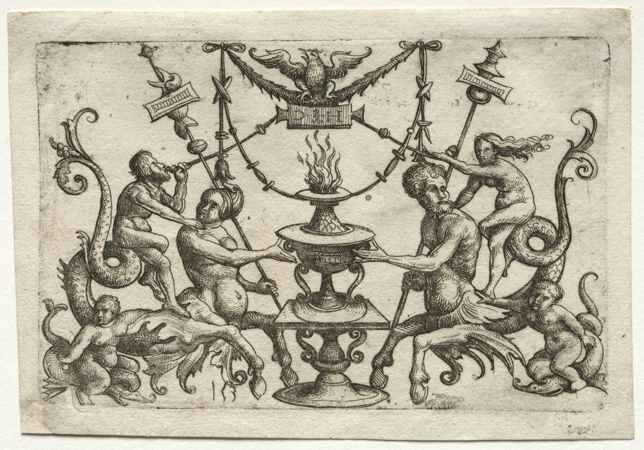 Ornamento com sirene e Triton. de Daniel Hopfer