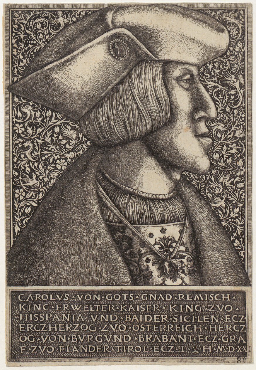Retrato do imperador Carlos V, de «Opera Hopferiana [...]» de Daniel Hopfer