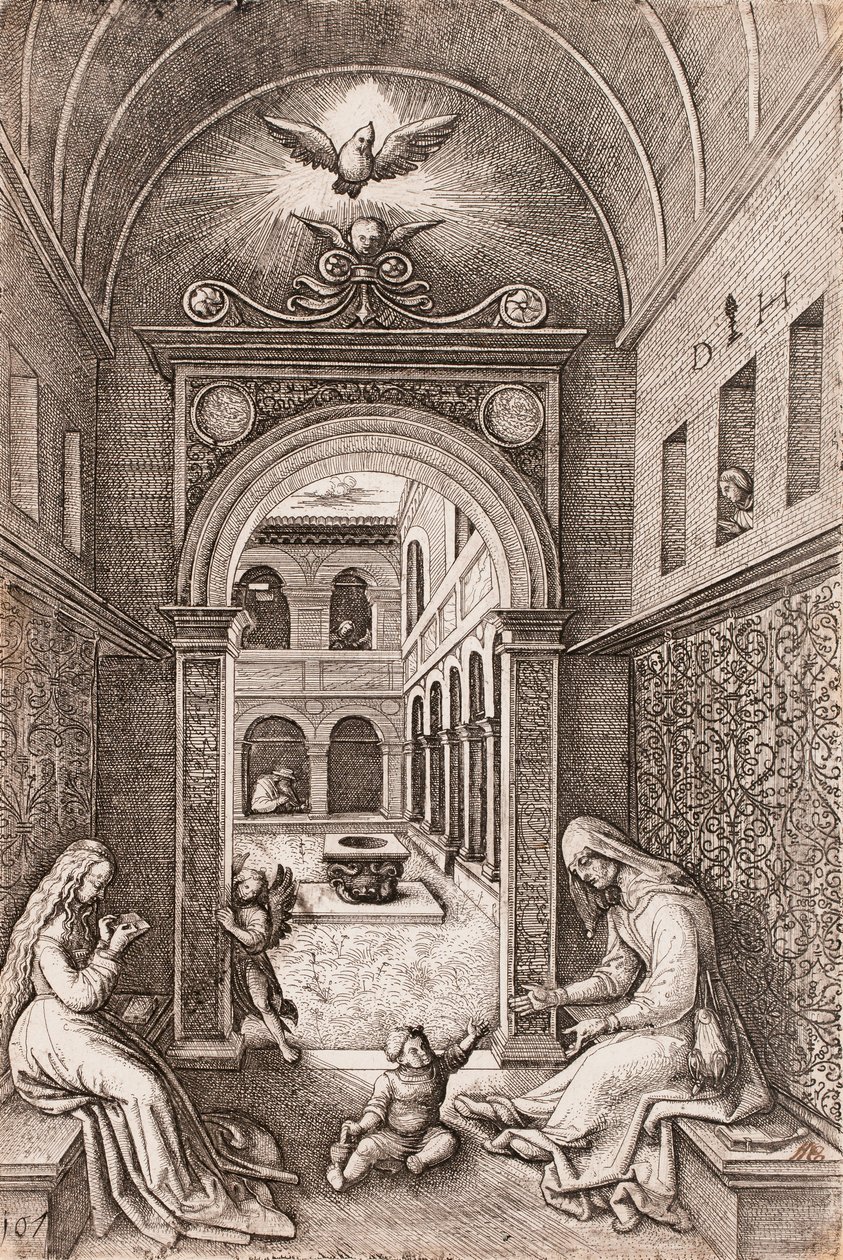 Virgem Maria, Menino Jesus e Santa Ana junto a um portal de Daniel Hopfer