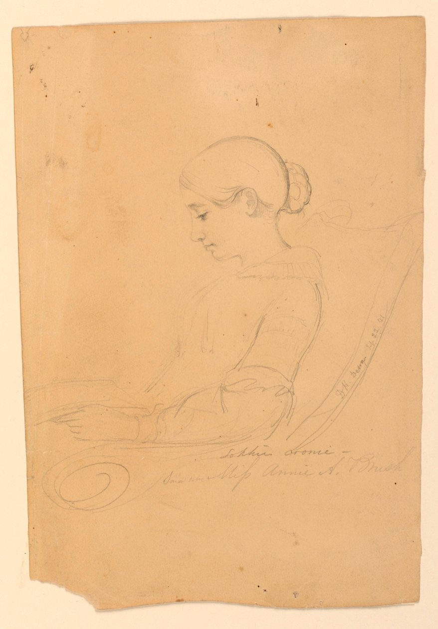 Desenho, Annie A Brush, sentada em, 22 de setembro de 1841 de Daniel Huntington