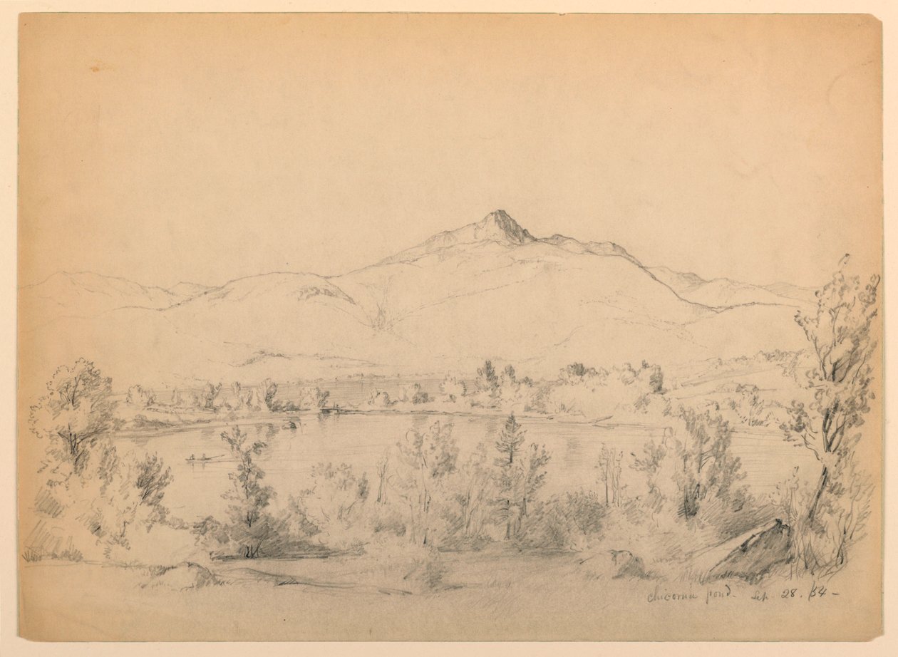 Desenho, Chocorua Pond and Mountain, New Hampshire, 28 de setembro de 1854 de Daniel Huntington