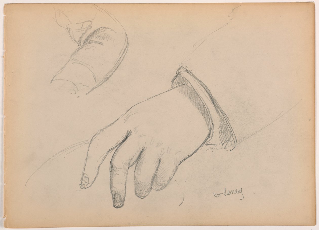 Desenho, George D. Seney, estudo da mão e do braço; verso: pé esquerdo, 1881 de Daniel Huntington