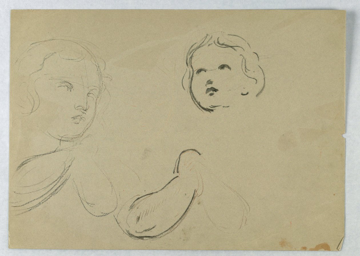 Desenho, Estudos de cabeça e braços de uma criança, 1840-45 de Daniel Huntington