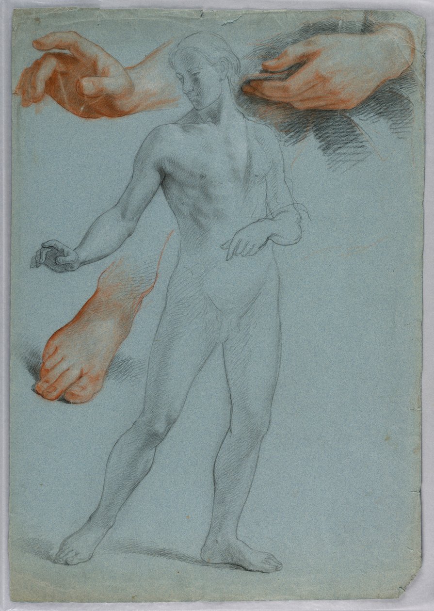 Desenho, Nu masculino em pé, Separado, 1858 de Daniel Huntington
