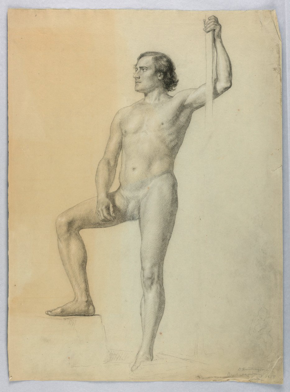 Desenho, Nu masculino com um pé num degrau, 1858 de Daniel Huntington