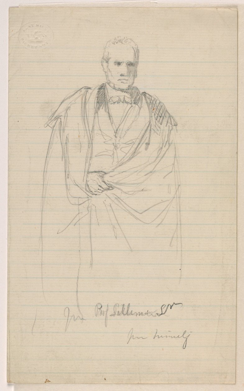 Desenho, Prof. Benjamin Silliman, Sr. Em pé; à esquerda: Prof. Benjamin Silliman, Sr. Sentado, 1858 de Daniel Huntington