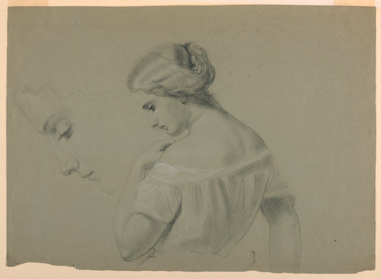 Desenho, Perfil da cabeça de uma mulher a, 1840-70 de Daniel Huntington