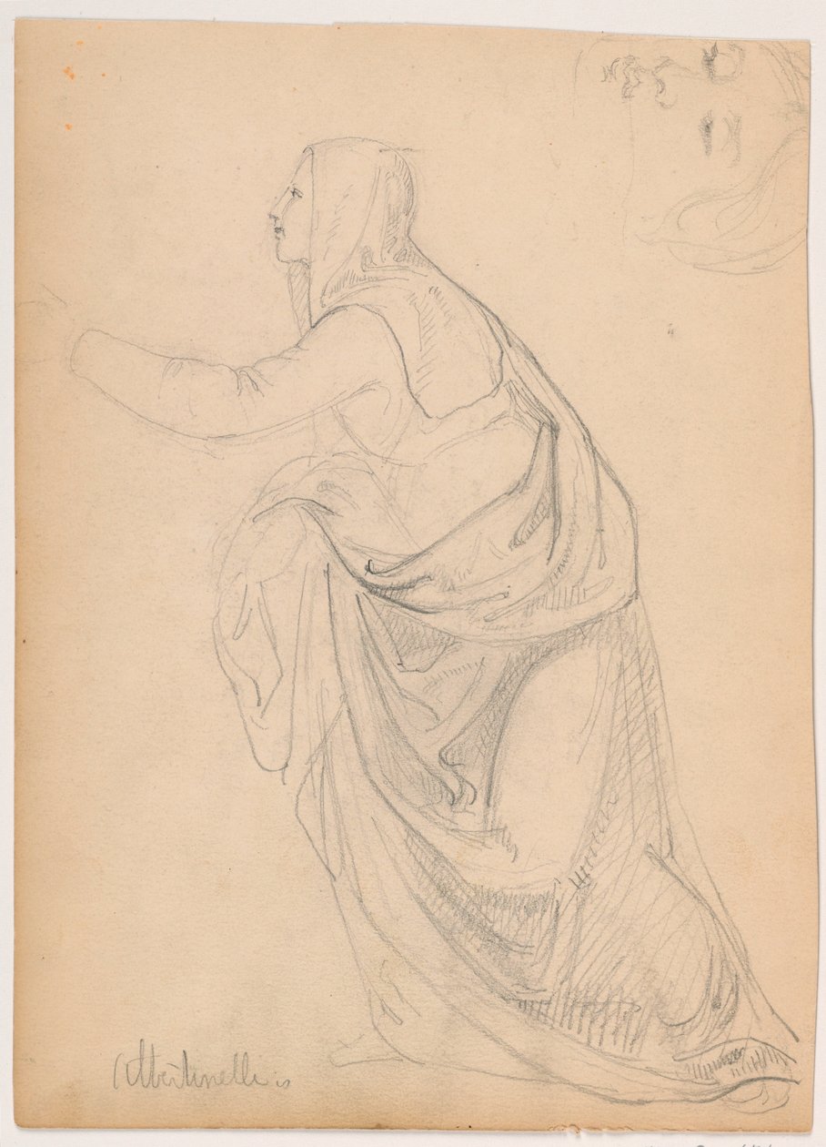 Desenho, Mulher vestida estendendo a mão, segundo Mariotto Albetinelli, 1844 de Daniel Huntington