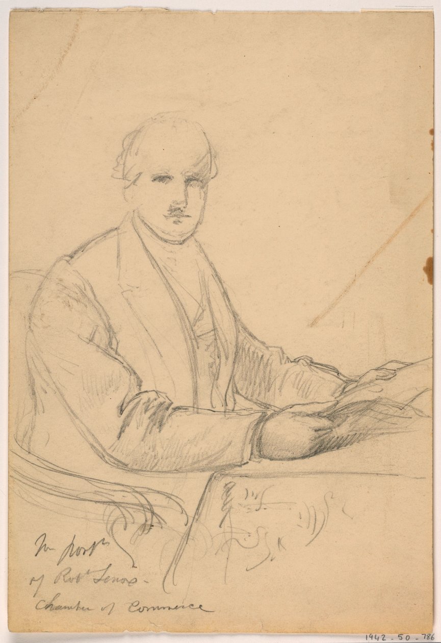 Desenho, Robert Lenox sentado a uma secretária para o retrato da Câmara de Comércio, 1865 de Daniel Huntington