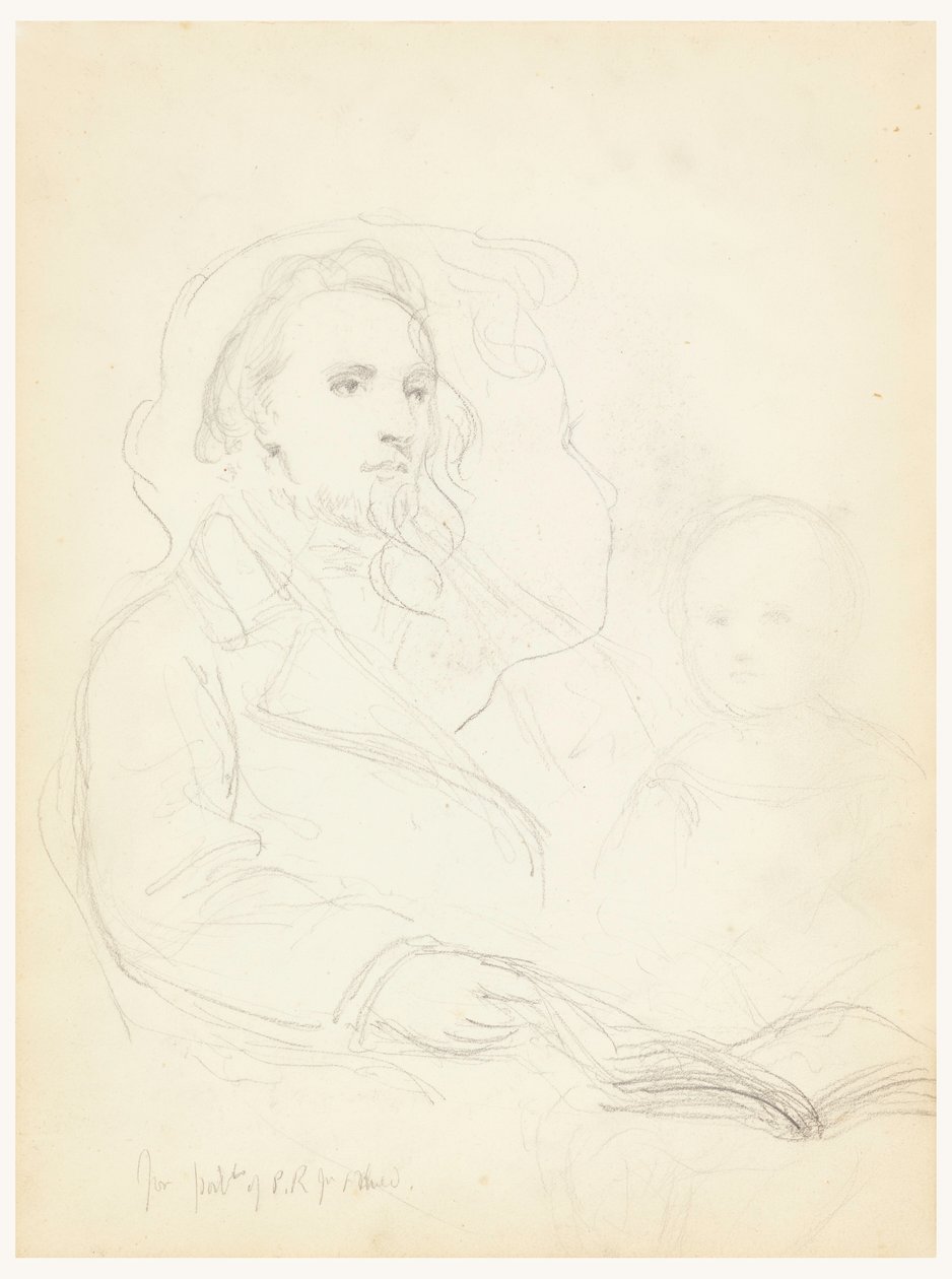 Desenho, Esboços para "Lição de Caridade" e retrato de Peter Richards, Jr., 1849 de Daniel Huntington